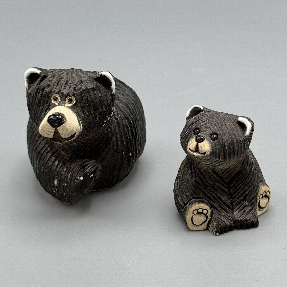 Vtg Artesania Rinconada Uruguay Black Momma Bear and Cub Clay Figurine Retired